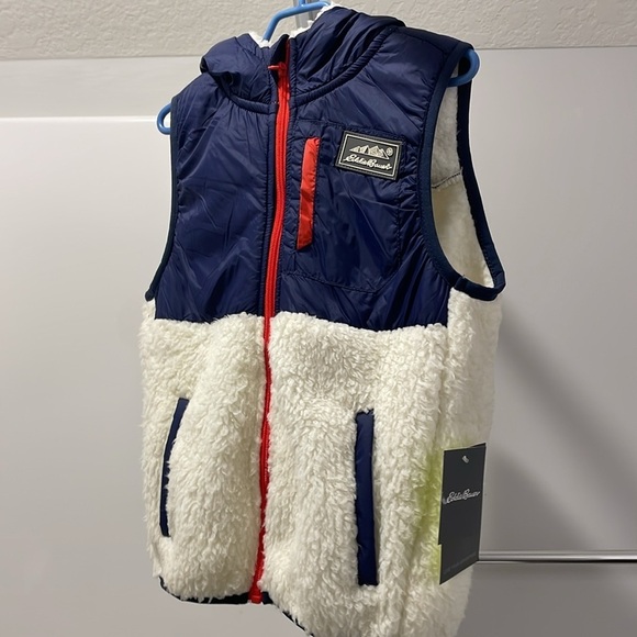 Eddie Bauer Vest Shearling Cream soft Fleece Hooded Outerwear Unisex New Size 5 - Picture 9 of 10
